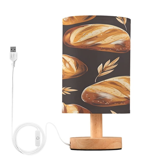 Breads Wheats Table Lamp USB Bedside Desk Nightstand Lamp Printed Gifts Small Lamp Wood Base for Bedroom Living Room Kids Room College Dorm