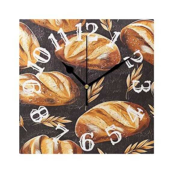 Breads Wheats Wall Clock Square Silent Non Ticking Battery Operated Clock for Home Bathroom Kitchen Bedroom Living Room