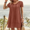 thumbnail image 1 of Breaise Cotton Linen Dresses Womens Casual Scoop Neck Drawstring Short Sleeve Mini Dresses Pleated Loose Solid Dresses Summer Lightweight Comfy Flowy Dresses Watermelon Red XL, 1 of 6