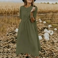 thumbnail image 1 of Breaise Linen Dresses for Women 2024 Casual Cotton Linen Dresses Plus Size Solid Round Neck Short Sleeve Maxi Dresses Loose Button Dresses Long Summer Army Green XXXXL, 1 of 6