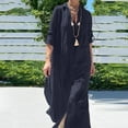 thumbnail image 1 of Breaise Linen Dresses for Women 2024 Plus Size Cotton and Linen Dresses Solid V Neck Lapel 3/4 Cuffed Sleeves Dresses Loose Fit Slit Hem Maxi Dresses with Chest Pocket Dark Blue XL, 1 of 6