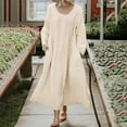 thumbnail image 1 of Breaise Plus Size Dresses for Women 2024 Summer Dresses Solid Scoop Neck Long Sleeve Shirts Dresses Basic Loose Fit Pockets Maxi Dresses Flowy Spring Summer Work Dresses Beige XXXXXL, 1 of 6