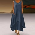 thumbnail image 1 of Breaise Women Cotton Linen Dresses Summer Sleeveless Scooop Neck Button Up Sundresses Plus Size Solid Double Swing Tank Dresses Tiered Flowy Long Maxi Dress with Pockets Blue XL, 1 of 5