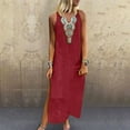 thumbnail image 1 of Breaise Women's Cotton Linen Dresses Plus Size Sleeveless V Neck Sundresses Side Slit Loose Fit Casual Maxi Dresses Trendy Print Beach Dresses Tank Dresses Wine XL, 1 of 6