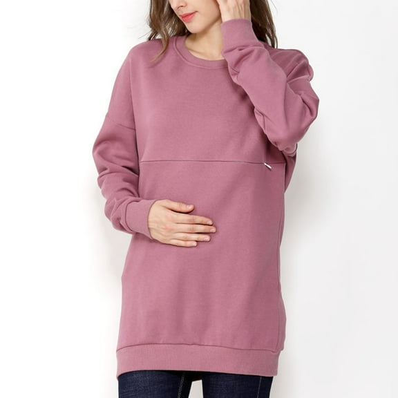 Breaise Women's Nursing Sweatshirt Breastfeeding Layered Top Long Sleeves Crewneck Sweatshirt Solid Maternity Tops Mama Pullover