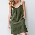 thumbnail image 1 of Breaise Womens Linen Spaghetti Strap Sleeveless Summer Mini Dresses Solid Loose Fit Short Cami Dresses with Pockets Beach Party Sundresses Cotton Linen Dresses for Women Army Green S, 1 of 6