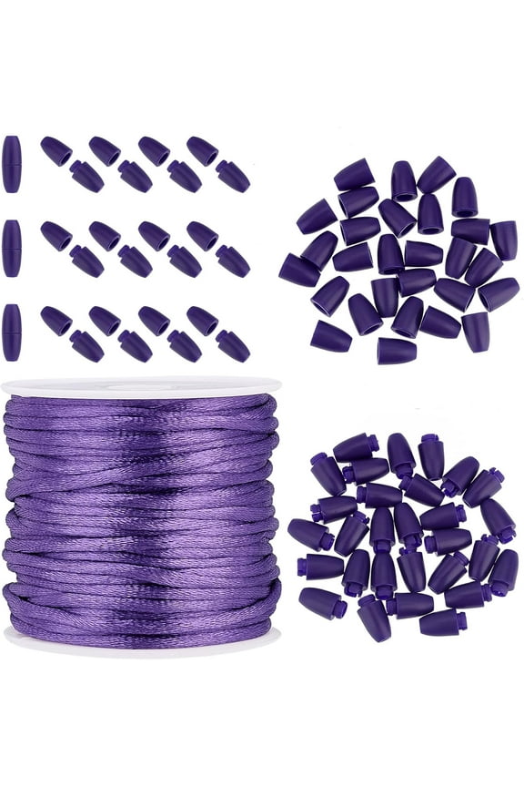Break Away Clasp Buckle 30 Set Purple 24mm Breakaway Safety Clasps Plastic Barrel Connectors with Nylon String Cords for Lanyard Necklace Jewelry DIY Gift Fixed Connection