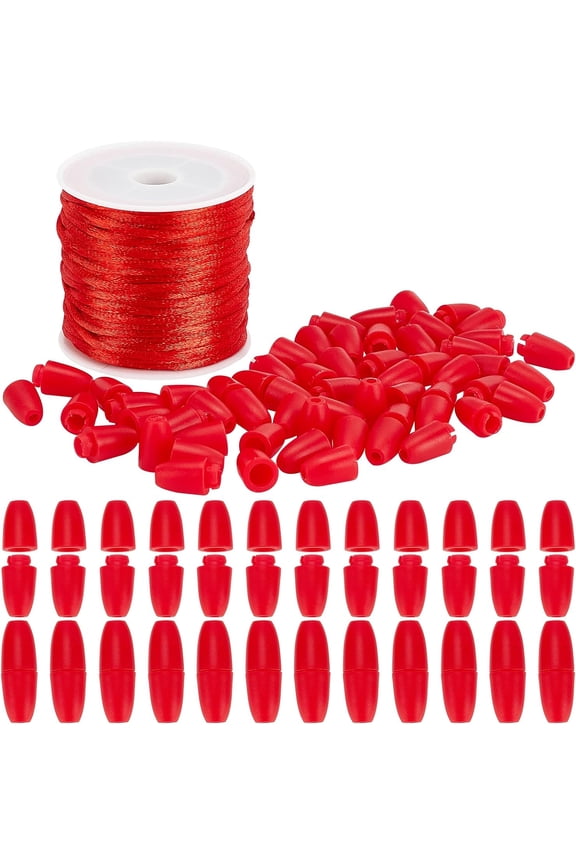 Break Away Safety Clasp Buckle 30 set Red 24mm Plastic Bead Barrel Connectors with 10.9 Yards/10M 2mm Nylon String Cords for Necklace Bracelet Jewellery DIY Craft Making Plastic