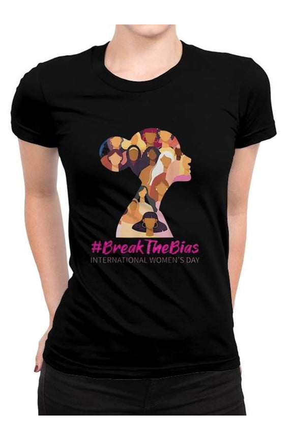Break The Bias International Women's Day Empowerment Graphic Tee - Diverse Women Silhouette Feminist Social Justice Apparel - Comfortable Black Short Sleeve Top for Adults