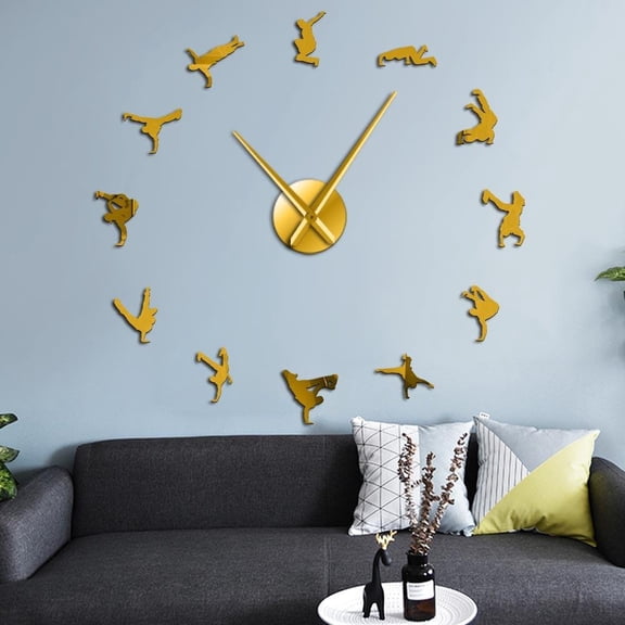 Break Dancing Modern Design Large DIY Wall Clock Hip Hop Home Décor Wall Watch Acrylic Mirror Stickers Breaking Dancer Gift(Black,27inch)