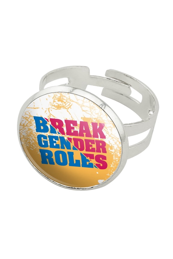 Break Gender Roles Silver Plated Adjustable Novelty Ring