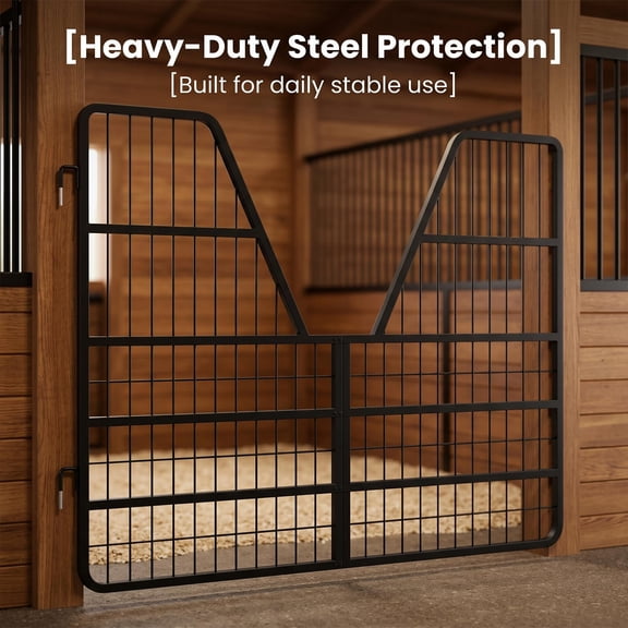 Break-Proof Steel Horse Stall Gate with Three-Tier Grid Bi-Directional Stable Door for Indoor Barns, Protects Foals & Adult Horses
