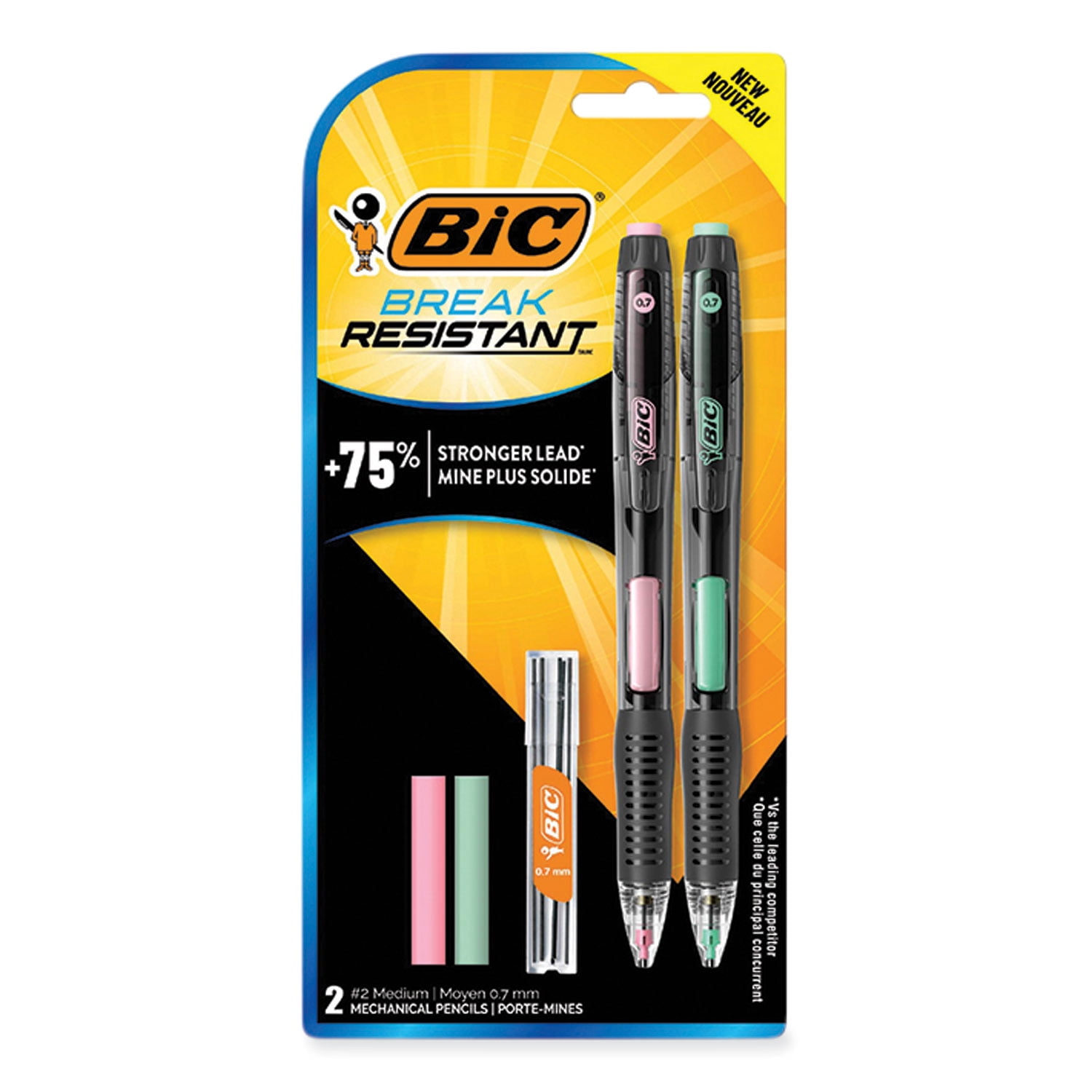 Break-Resistant Mechanical Pencils with Erasers, 0.7 mm, HB (#2), Black Lead, Assorted Barrel Colors, 2/Pack | Bundle of 5 Packs