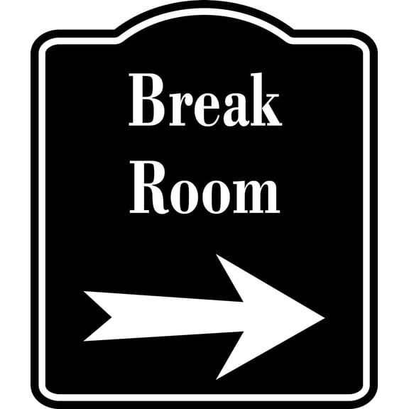 Break Room Right Arrow BLACK Aluminum Composite Sign, 8.5"x10"