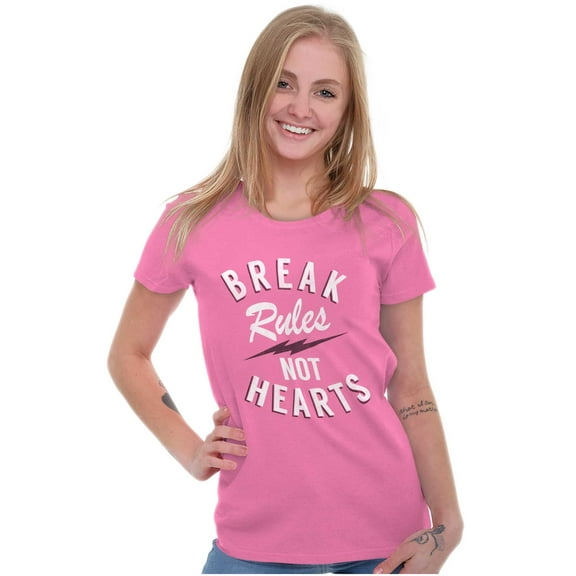 Break Rules Not Hearts Valentines Day Womens Slim Fit Graphic Tee Brisco Brands X