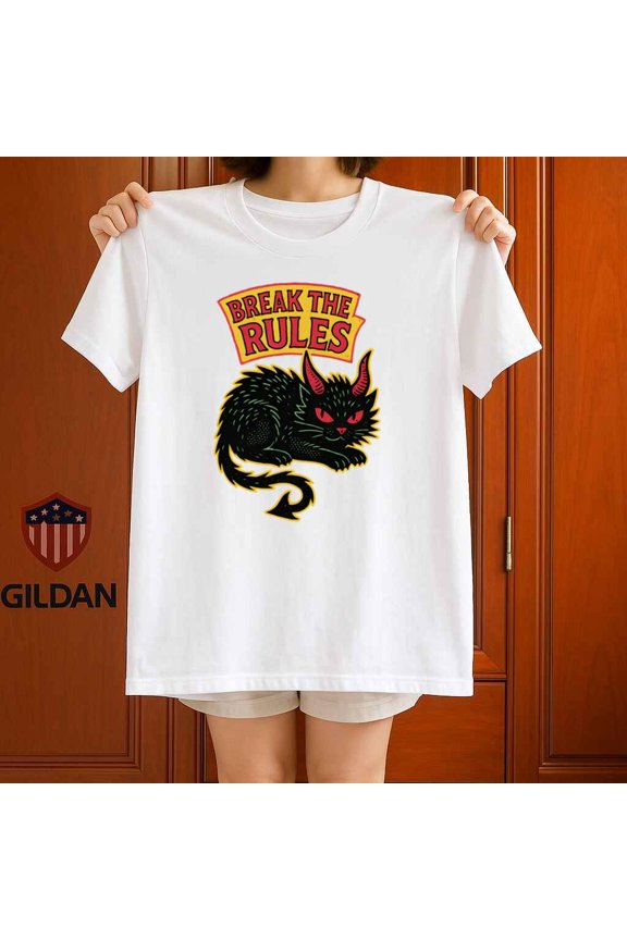 Break The Rules Rebel Devil Cat Retro Punk Rock Aesthetic Unisex T Shirt up to 5XL