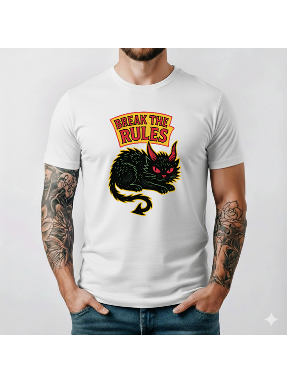 Break The Rules Rebel Devil Cat Retro Punk Unisex T-Shirt S- 5XL