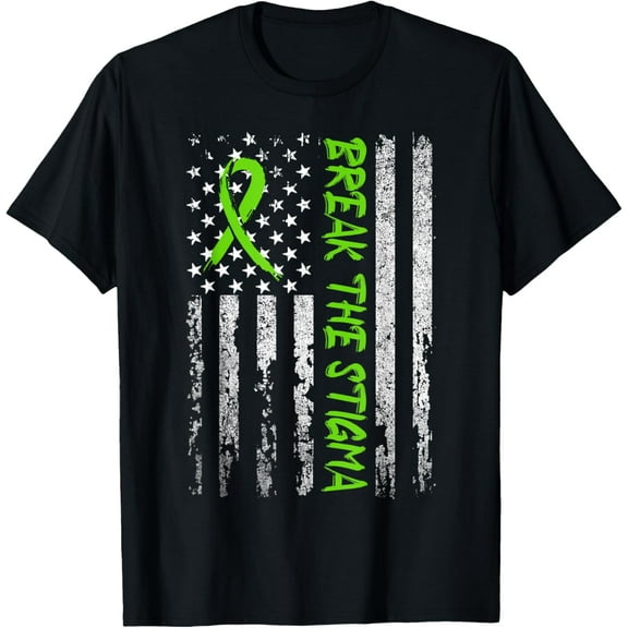 Break The Stigma Tshirt Green Mental Health Awareness T-ShirtMen and women, Black T-shirt, size: Extra large S-4XL
