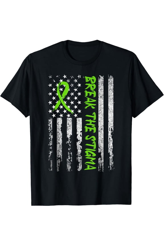 Break The Stigma Tshirt Green Mental Health Awareness T-ShirtMen and women, Black T-shirt, size: Extra large