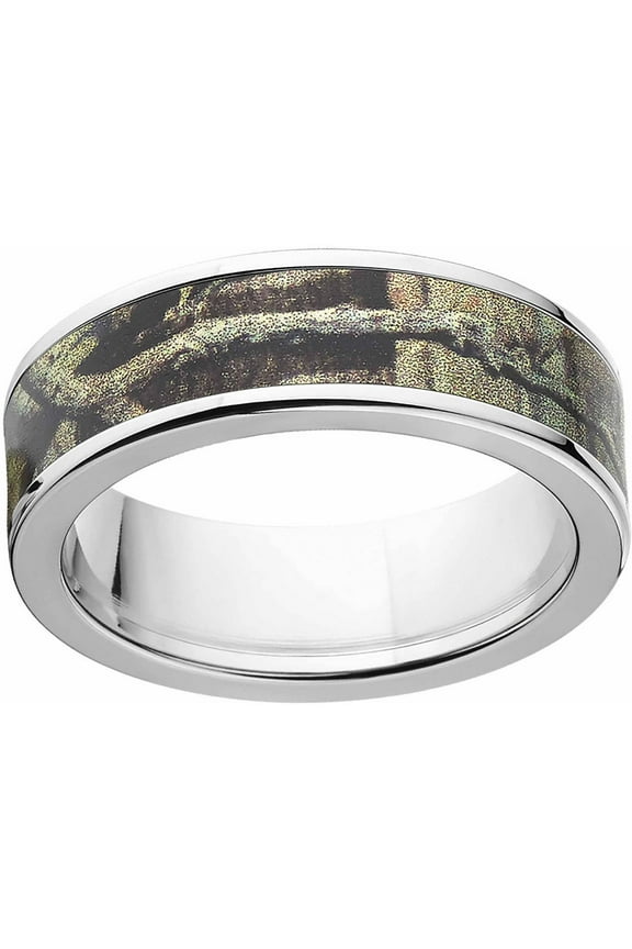 Break Up Infinity Men's Camo 7mm Stainless Steel Wedding Band with Cross Brushed Edges and Deluxe Comfort Fit