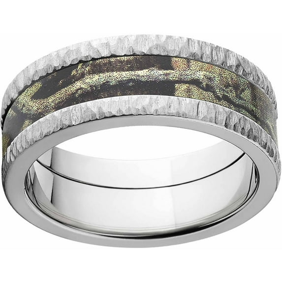 Break Up Infinity Men's Camo 8mm Stainless Steel Band with Tree Bark Edges and Deluxe Comfort Fit
