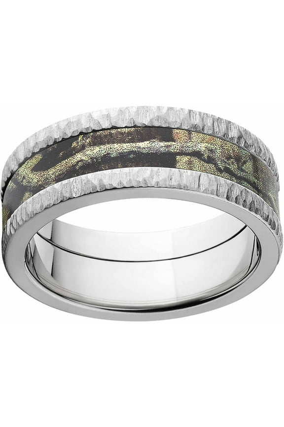 Break Up Infinity Men's Camo 8mm Stainless Steel Band with Tree Bark Edges and Deluxe Comfort Fit