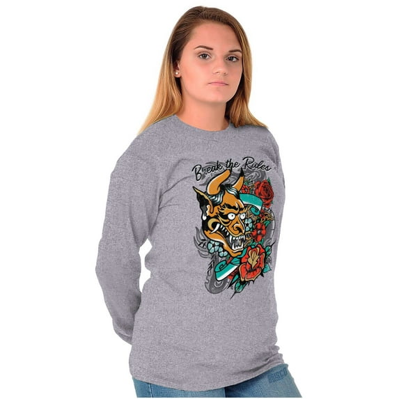 Break the Rules Japanese Mask Tattoo Long Sleeve TShirt Men Women Brisco Brands S