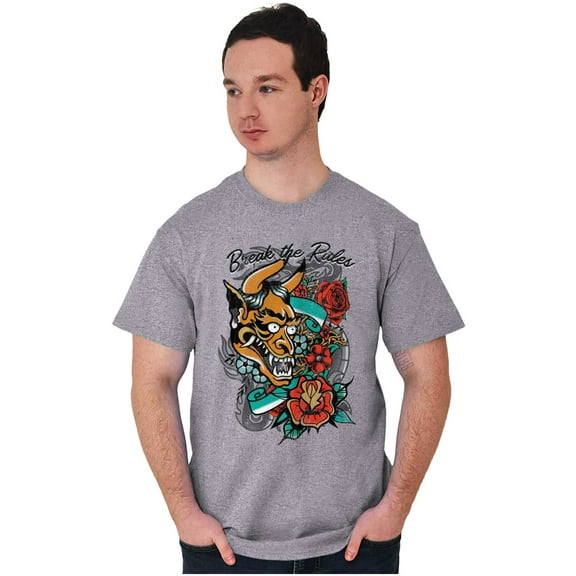 Break the Rules Japanese Mask Tattoo Plus Size Crewneck Graphic Tee Shirt Brisco Brands 2X