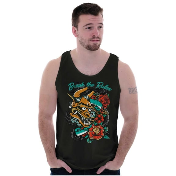 Break the Rules Japanese Mask Tattoo Plus Size Graphic Tank Top Brisco Brands 2X