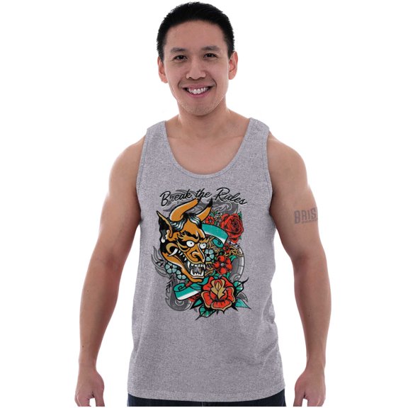 Break the Rules Japanese Mask Tattoo Plus Size Graphic Tank Top Brisco Brands 2X