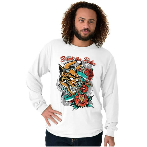 Break the Rules Japanese Mask Tattoo Plus Size Long Sleeve Graphic Tee Shirt Brisco Brands 2X