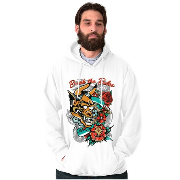 Break the Rules Japanese Mask Tattoo Unisex Plus Fleece Graphic Hoodie Brisco Brands 3X