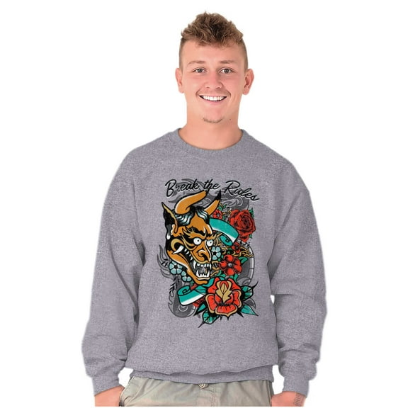 Break the Rules Japanese Mask Tattoo Unisex Plus Fleece Graphic Sweatshirt Brisco Brands 3X