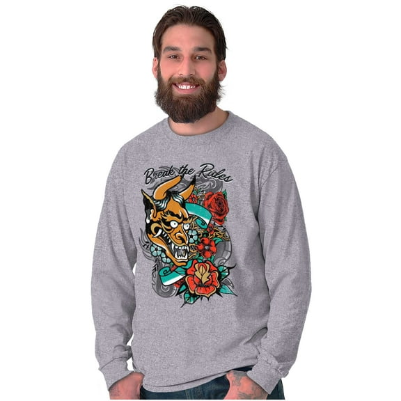 Break the Rules Japanese Mask Tattoo Plus Size Long Sleeve Graphic Tee Shirt Brisco Brands 3X