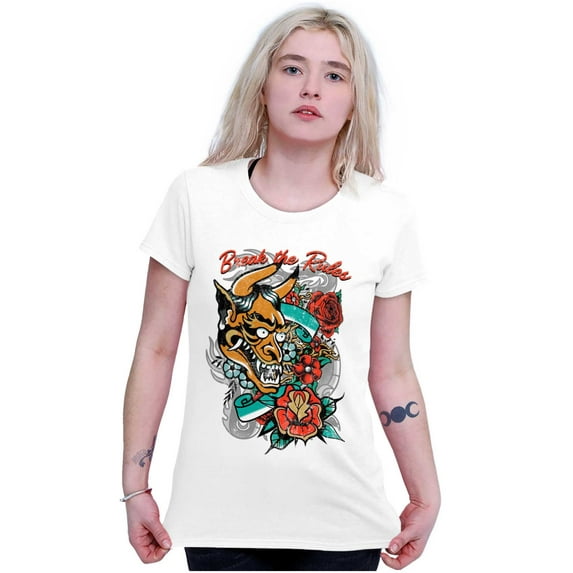 Break the Rules Japanese Mask Tattoo Womens Fitted Plus Size Graphic Tee Brisco Brands 3X