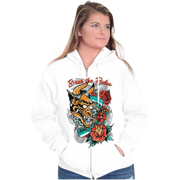 Break the Rules Japanese Mask Tattoo Zip Up Hoodie Men's Women's Brisco Brands S