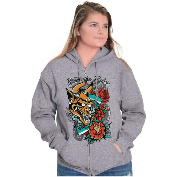 Break the Rules Japanese Mask Tattoo Zip Up Hoodie Men's Women's Brisco Brands X