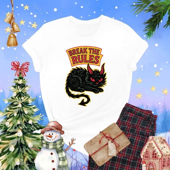 Break the Rules Rebel Devil Cat Retro Punk Rock Aesthetic Unisex T-Shirt up to 5XL