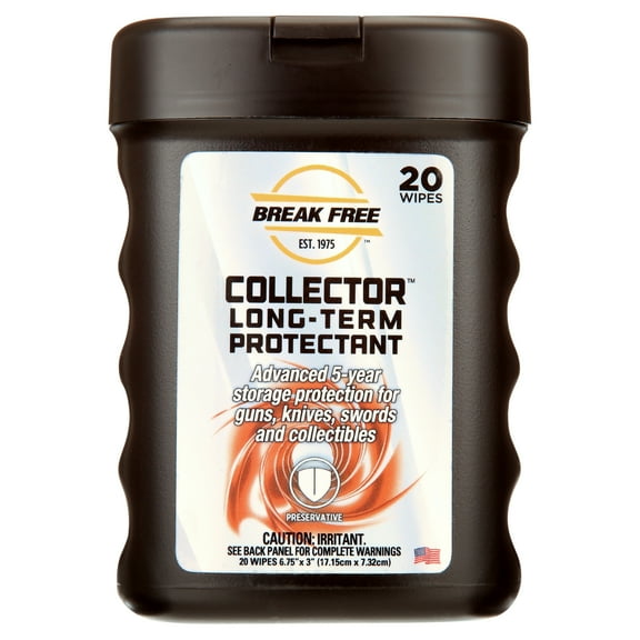 BreakFree Collector Gun Wipes are a Superior Long-Term Storage Protectant, containing 20 each 6.75"x3" Pre-Saturated Non-Woven Cloth Wipes