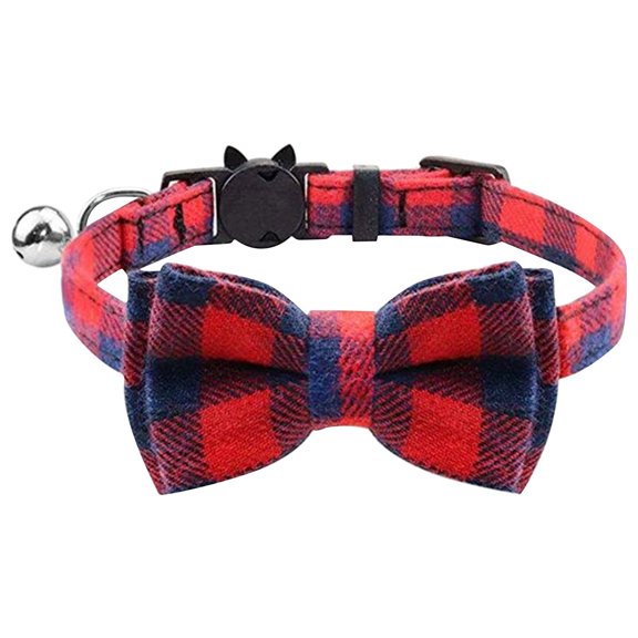 Breakaway Cat Collar With Adjustable Safety Design Classic Plaid Style Cute Movable Bow Tie And Bell For Pet Cats Made Of High Quality Cotton Fabric Strong Durable Easy To Put On