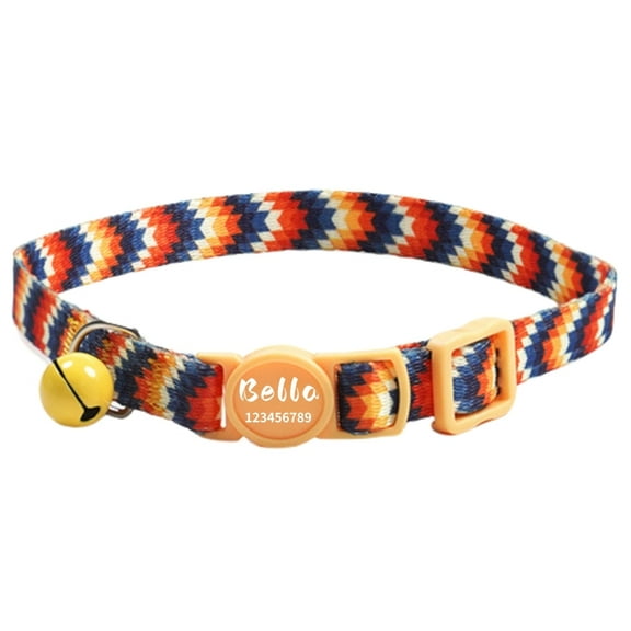 Breakaway Cat Collar with Bell & Cute Pet Engraved Collars, Personalized Engraving Kitten Collars with Safety Buckle for Cats, Puppies and Small Pet, Adjustable 8-12 Inch, C