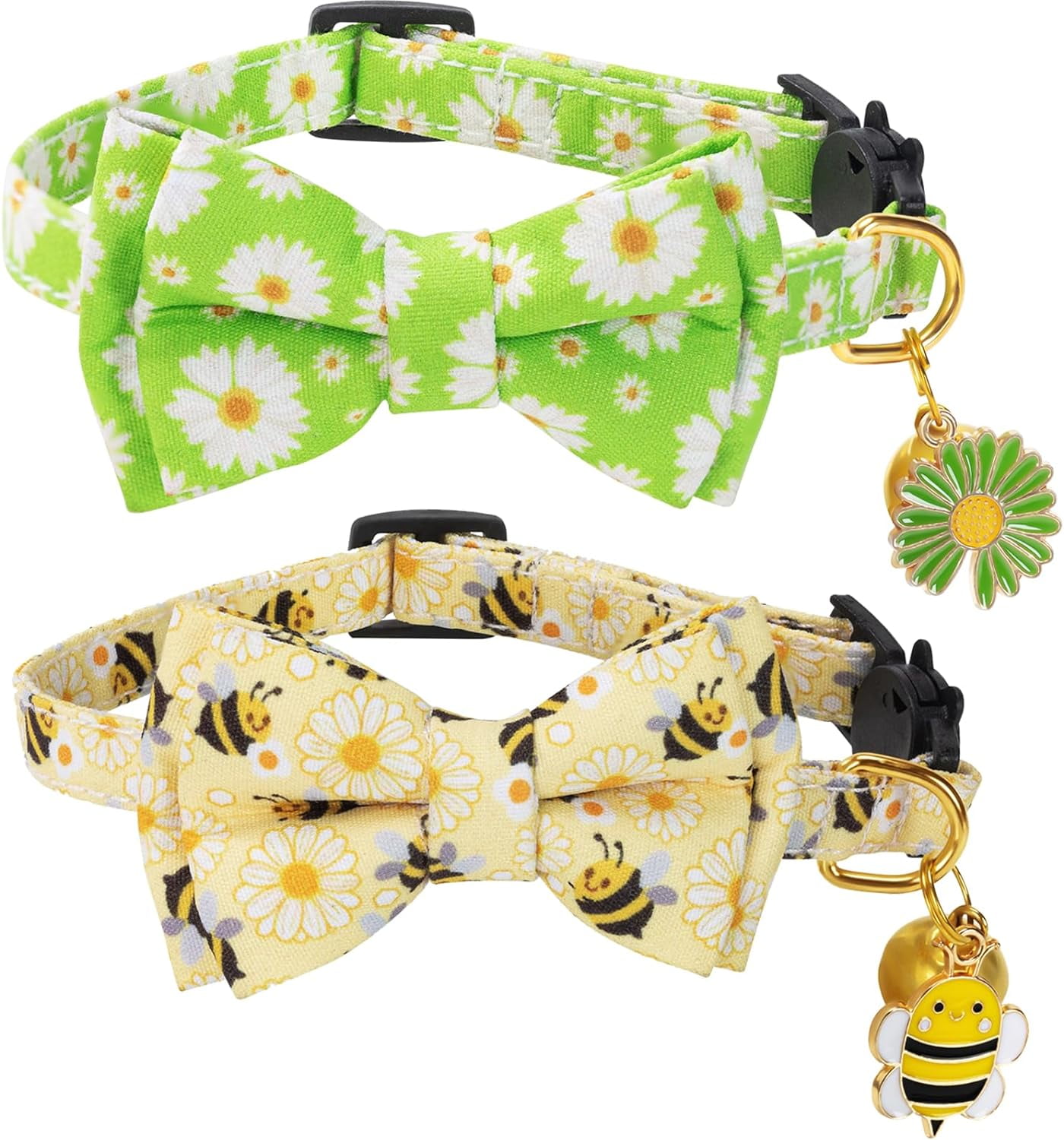 2 Pack Cat Collar With Bow Tie & Bell - Breakaway Safety Collars For Kittens & Cats