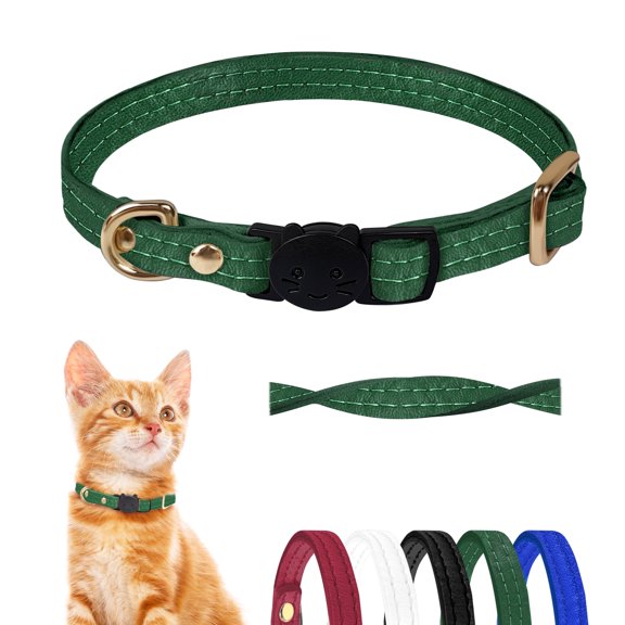 Breakaway Cat Collar Leather Anti Choking Buckle, Adjustable Size, Lightweight and Comfortable Design, Safety Accessory for Kittens, Ideal for Indoor and Outdoor, Green
