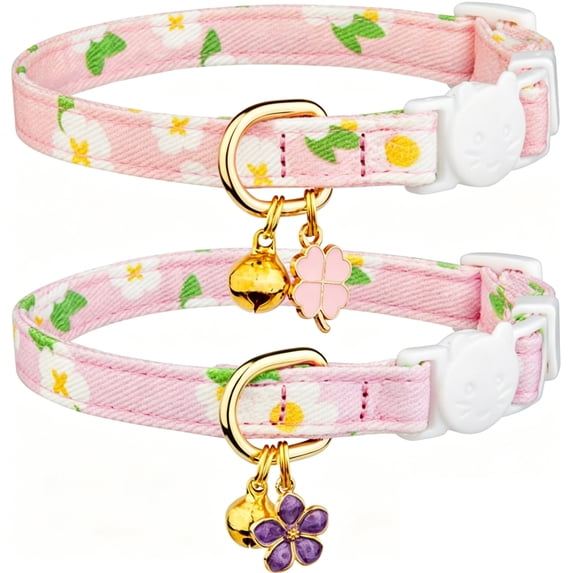 Breakaway Cat Collar with Quick Release Safety Buckle, Breathable Soft Cotton Adjustable Kitten Collar with Bell, Comfortable Pet Neck Collar for Small Cats,G