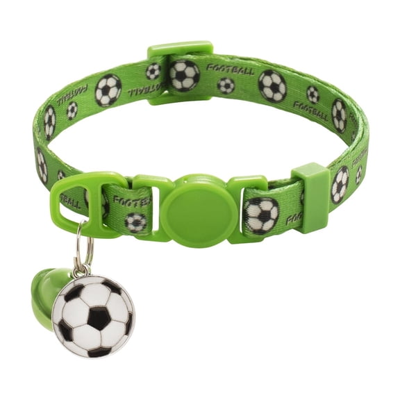 Breakaway Cat Collar with Bell Green Soccer Themed for Kittens and Small Cats Great Gift for Pet Owners