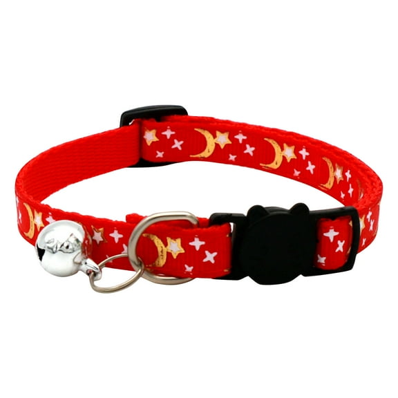 Breakaway Cat Collar with Bell and Star Pendant, Cute Adjustable Safe Collar with Glow in The Dark Feature, Red