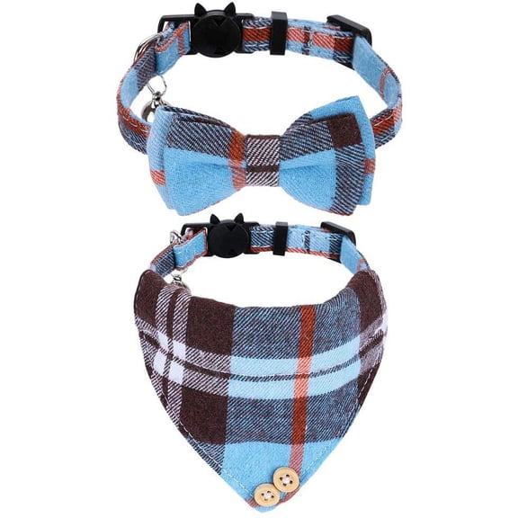Breakaway Cat Collar with Bells - 2 Pack Dog Collar, Cat Collars with Bandana, Accessories for Pet Collars, Adjustable for Cats and Small Dogs