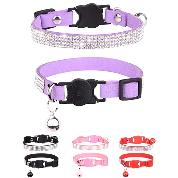 Breakaway Cat Collars with Bell,Adjustable Safe Kitten Collar,Cat Collars for Girl Cats with Rhinestone Soft Velvet