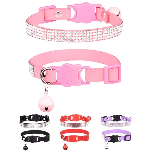 Breakaway Cat Collars with Bell,Adjustable Safe Kitten Collar,Cat Collars for Girl Cats with Rhinestone Soft Velvet
