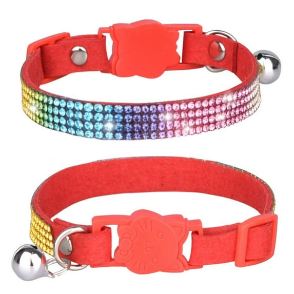 Breakaway Cat Collars with Bell - Adjustable Safe Pet Collar Velvet Kitty Collar with Bling Rhinestone
